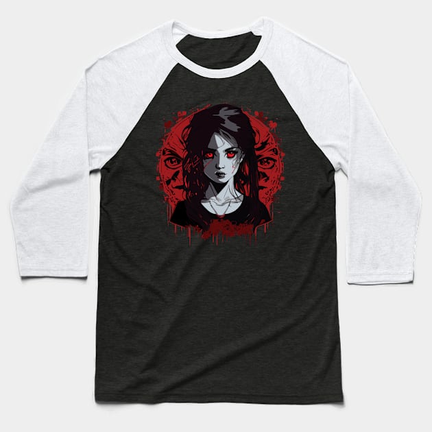 Anime girl red eyes Baseball T-Shirt by remixer2020